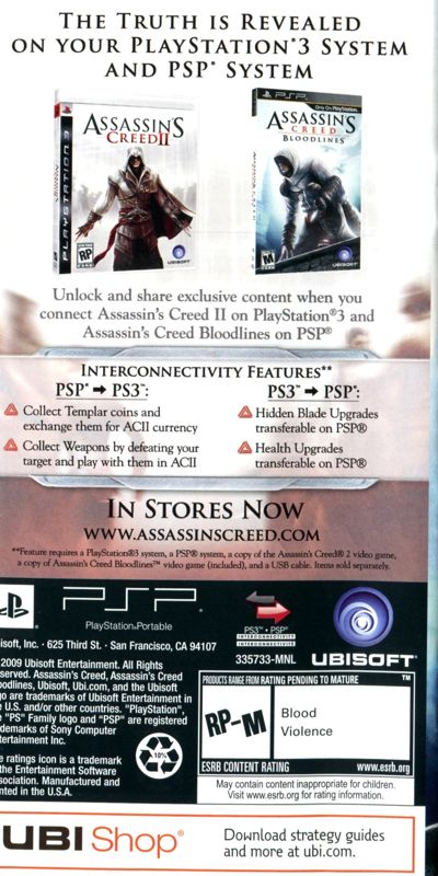 Assassin's Creed II Manual Advertisement (Game Manual Advertisements): Assassin's Creed: Bloodlines (US, Greatest Hits, PSP release)