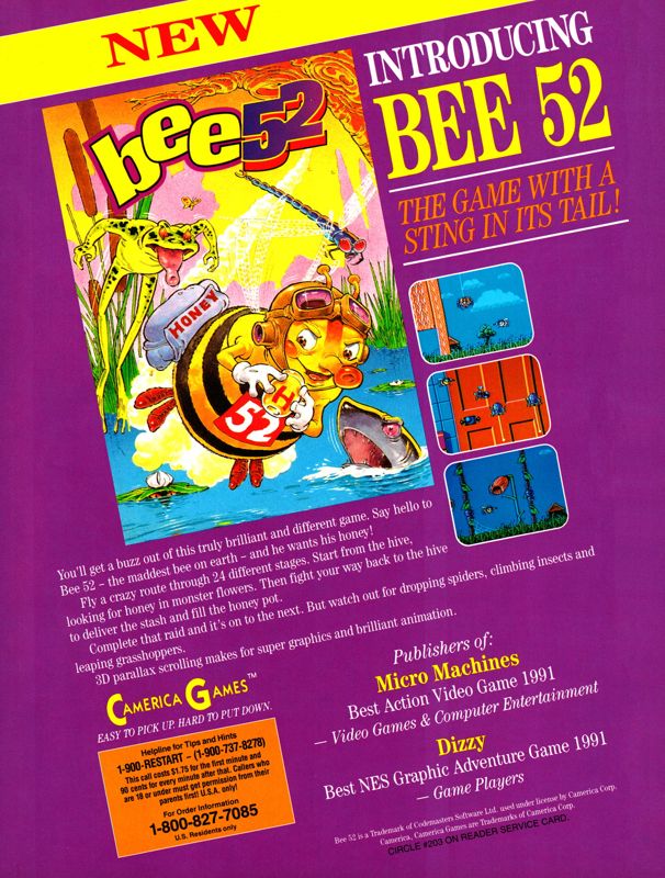 Bee 52 Magazine Advertisement (Magazine Advertisements): Electronic Gaming Monthly (United States), Volume 5, Issue 10 (October 1992) Page 105