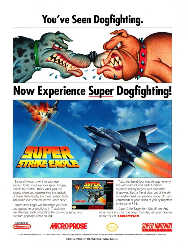Super Strike Eagle Magazine Advertisement (Magazine Advertisements): Electronic Gaming Monthly (United States), Volume 5, Issue 10 (October 1992) Page 127
