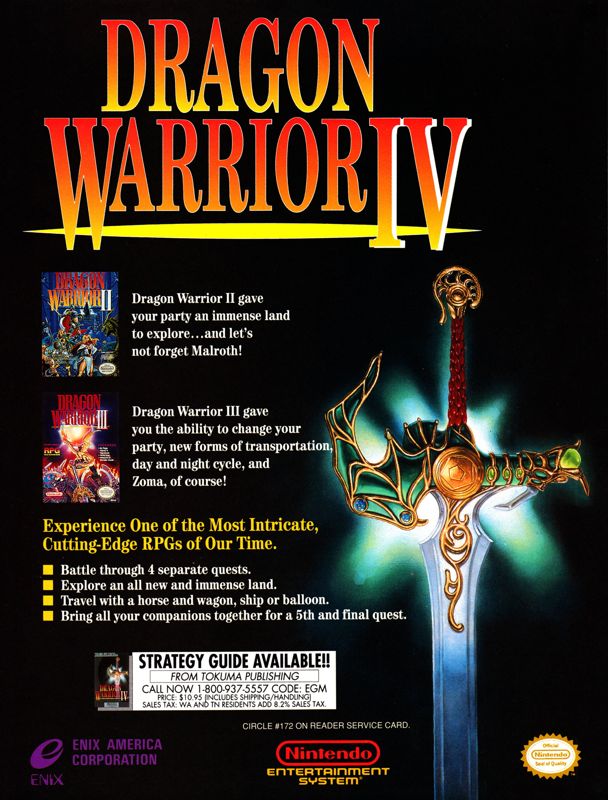 Dragon Warrior IV Magazine Advertisement (Magazine Advertisements): Electronic Gaming Monthly (United States), Volume 5, Issue 10 (October 1992) Page 133
