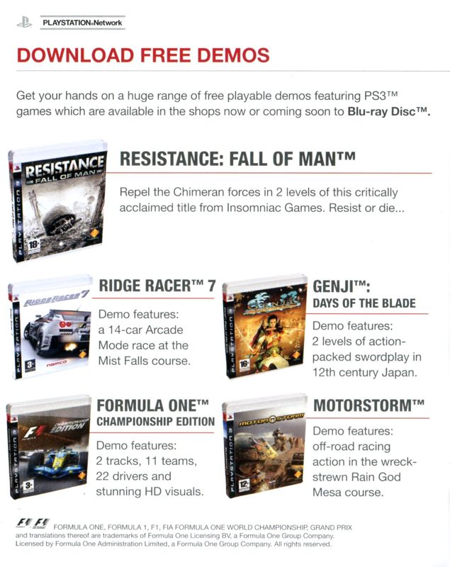 Resistance: Fall of Man Catalogue (Catalogue Advertisements): PlayStation Network (SCEE) (711719622796/1)