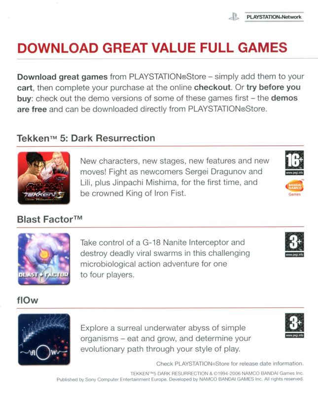 Tekken: Dark Resurrection Catalogue (Catalogue Advertisements): PlayStation Network (SCEE) (711719622796/1)