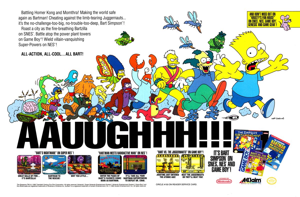 The Simpsons: Bart vs. the Juggernauts Magazine Advertisement (Magazine Advertisements): Electronic Gaming Monthly (United States), Volume 5, Issue 10 (October 1992) pp. 140-141