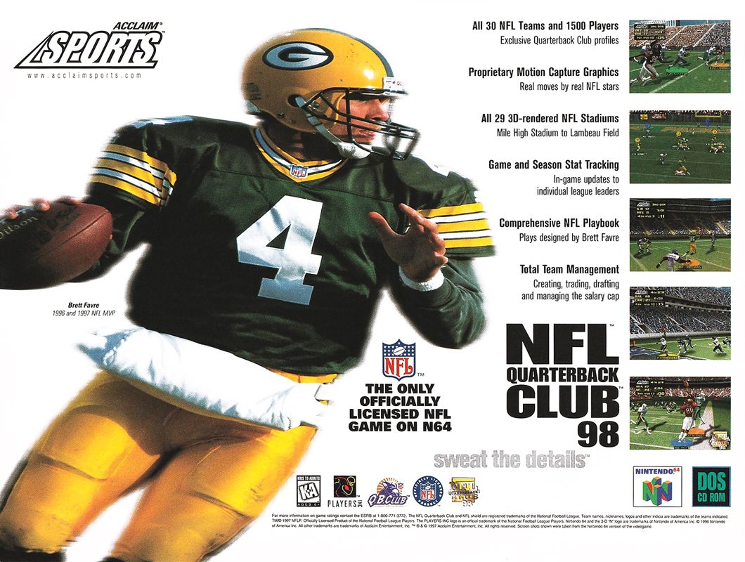 NFL Quarterback Club 98 Magazine Advertisement (Magazine Advertisements): Inside Sports (United States), Vol. 19, No. 11 (November 1997)