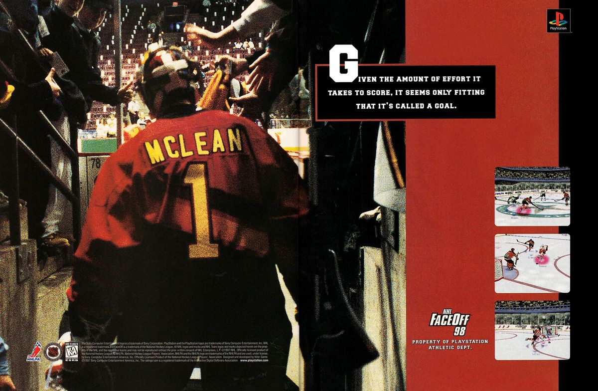 NHL FaceOff '98 Magazine Advertisement (Magazine Advertisements): Inside Sports (United States), Vol. 19, No. 11 (November 1997)