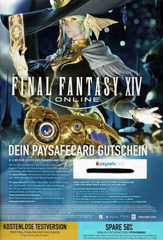 Final Fantasy XIV Online: A Realm Reborn Magazine Advertisement (Magazine Advertisements): GameStar (Germany), Issue 12/2016