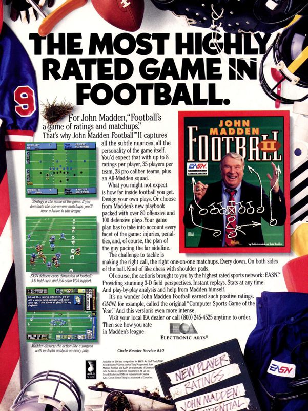 John Madden Football II Magazine Advertisement (Magazine Advertisements): Computer Gaming World (United States) Issue 92 (March 1992)