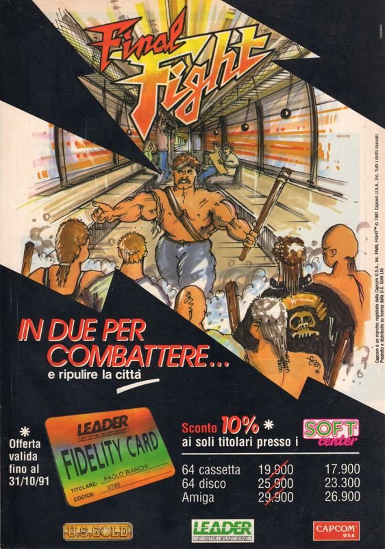 Final Fight Magazine Advertisement (Magazine Advertisements): Official Magazine Advertisement The Games Machine (Italy) Issue 34 (September 1991)