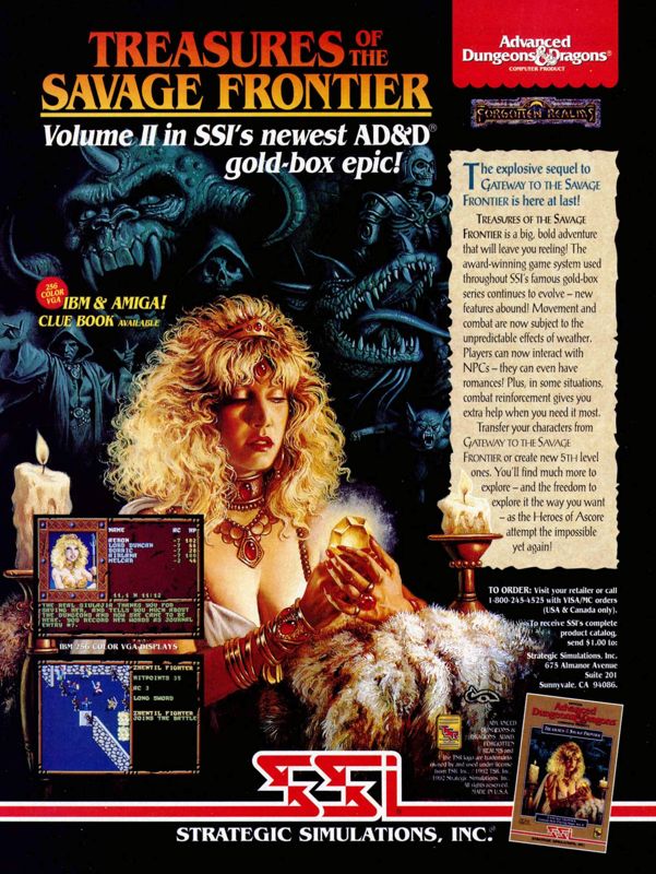 Treasures of the Savage Frontier Magazine Advertisement (Magazine Advertisements): Computer Gaming World (United States) Issue 92 (March 1992)