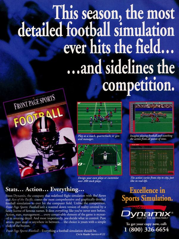 Front Page Sports: Football Magazine Advertisement (Magazine Advertisements): Computer Gaming World (US), Number 100 (November 1992)