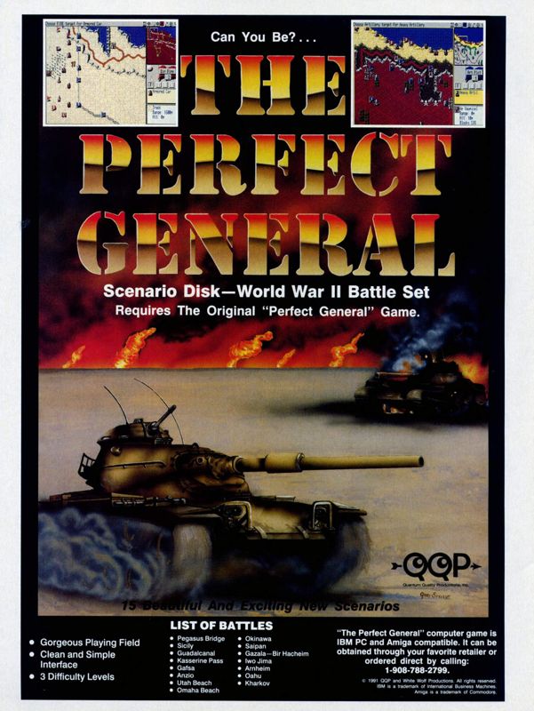 The Perfect General Scenario Disk: World War II Battle Set Magazine Advertisement (Magazine Advertisements): Computer Gaming World (United States) Issue 92 (March 1992)