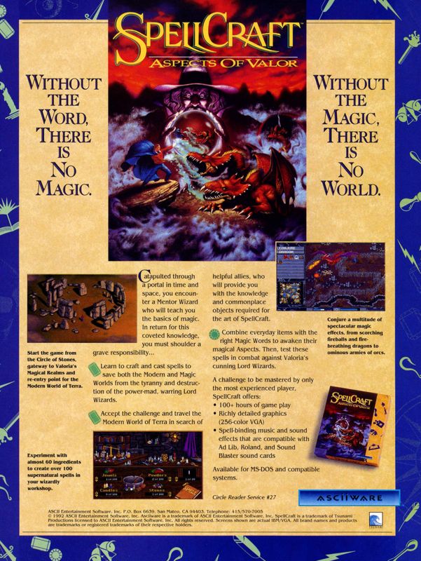 SpellCraft: Aspects of Valor Magazine Advertisement (Magazine Advertisements): Computer Gaming World (United States) Issue 94 (May 1992)