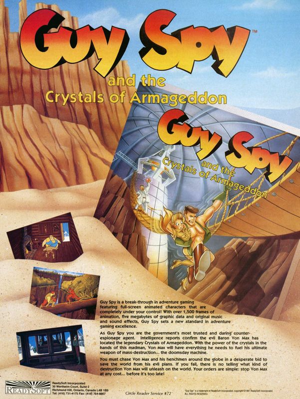 Guy Spy and the Crystals of Armageddon Magazine Advertisement (Magazine Advertisements): Computer Gaming World (United States) Issue 95 (June 1992)