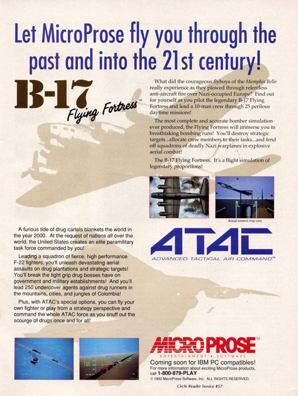 B-17 Flying Fortress Magazine Advertisement (Magazine Advertisements): Computer Gaming World (United States) Issue 95 (June 1992)