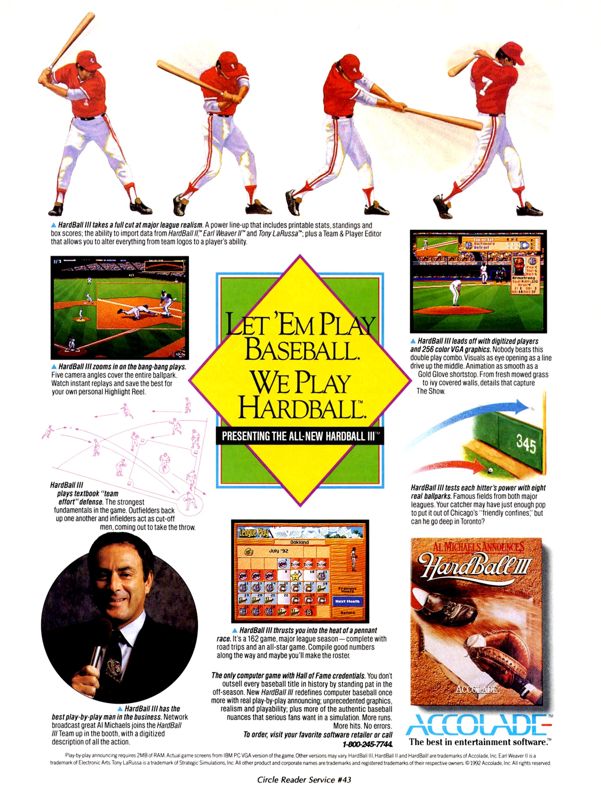 HardBall III Magazine Advertisement (Magazine Advertisements): Computer Gaming World (United States) Issue 99 (Oct 1992)