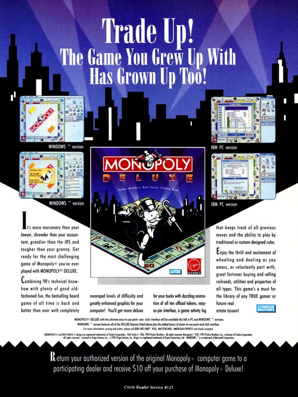 Monopoly Deluxe Magazine Advertisement (Magazine Advertisements): Computer Gaming World (United States) Issue 99 (Oct 1992)