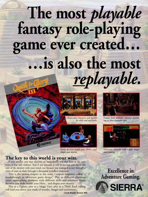 Quest for Glory III: Wages of War Magazine Advertisement (Magazine Advertisements): Computer Gaming World (United States) Issue 99 (Oct 1992)