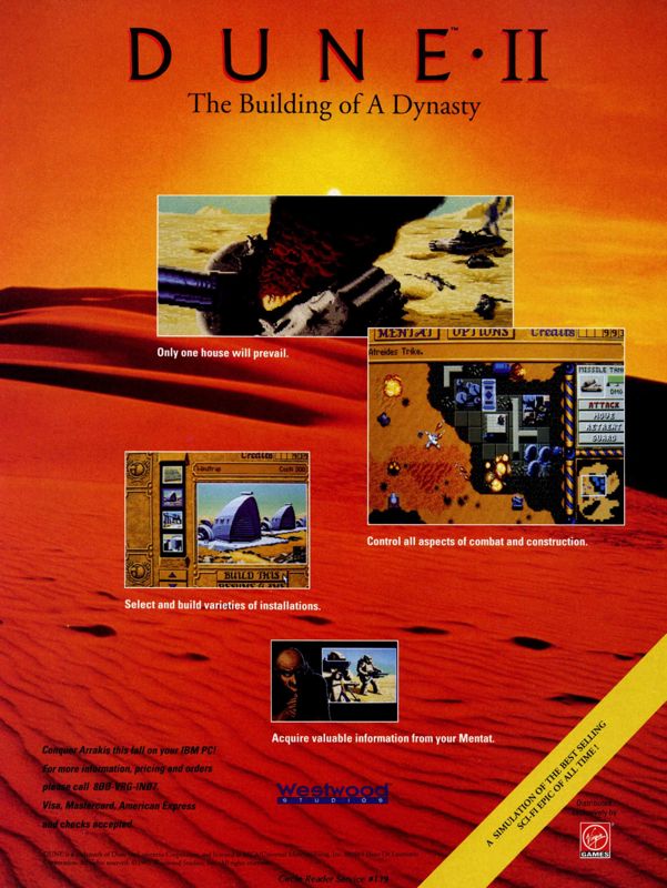 Dune II: The Building of a Dynasty Magazine Advertisement (Magazine Advertisements): Computer Gaming World (United States) Issue 99 (Oct 1992)