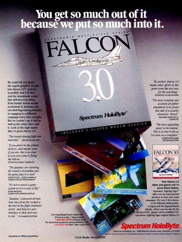Falcon 3.0 Magazine Advertisement (Magazine Advertisements): Computer Gaming World (United States) Issue 99 (Oct 1992)