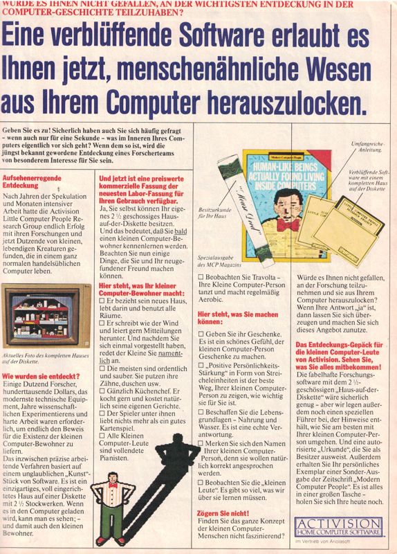 Little Computer People Magazine Advertisement (Magazine Advertisements): ASM (Germany), Issue 3/1986