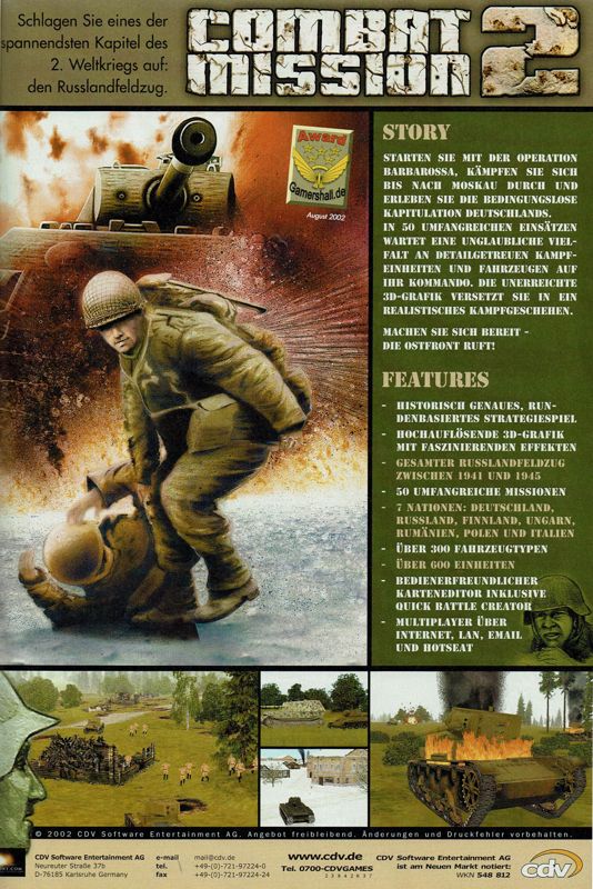 Combat Mission II: Barbarossa to Berlin Magazine Advertisement (Magazine Advertisements): GameStar (Germany), Issue 10/2002