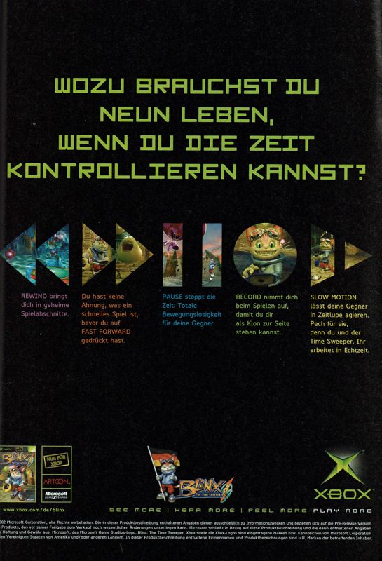 Blinx: The Time Sweeper Magazine Advertisement (Magazine Advertisements): GameStar (Germany), Issue 12/2002