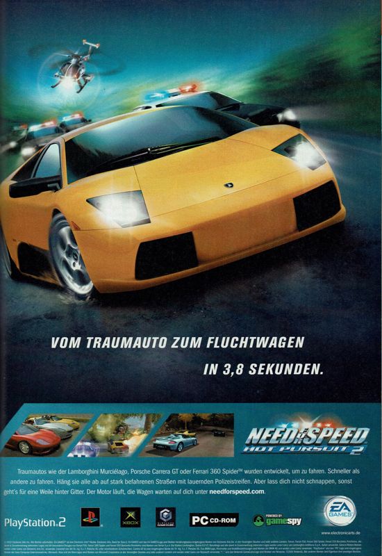 Need for Speed: Hot Pursuit 2 Magazine Advertisement (Magazine Advertisements): GameStar (Germany), Issue 12/2002