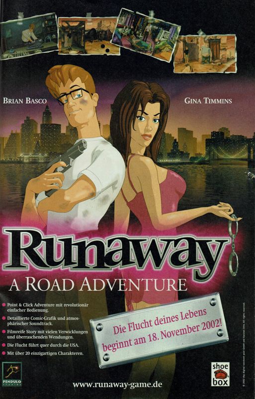 Runaway: A Road Adventure Magazine Advertisement (Magazine Advertisements): GameStar (Germany), Issue 12/2002