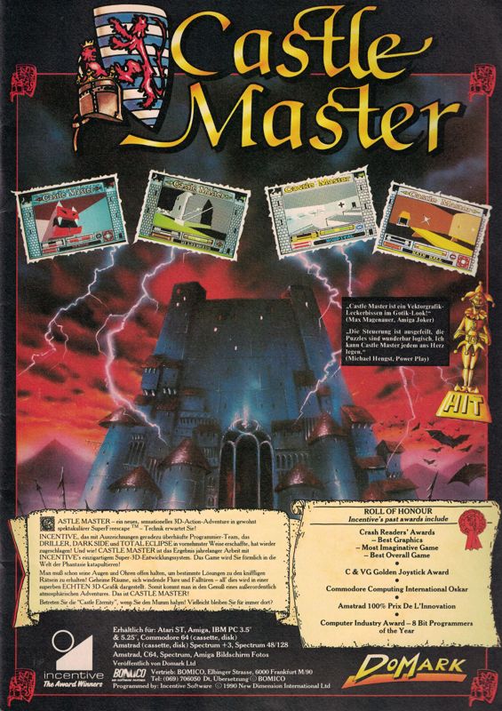 Castle Master Magazine Advertisement (Magazine Advertisements): Amiga Joker (Germany), Issue 6/1990