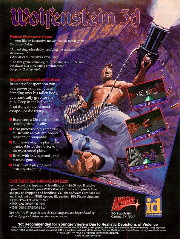 Wolfenstein 3D Magazine Advertisement (Magazine Advertisements): Computer Gaming World (US), Number 101 (December 1992)