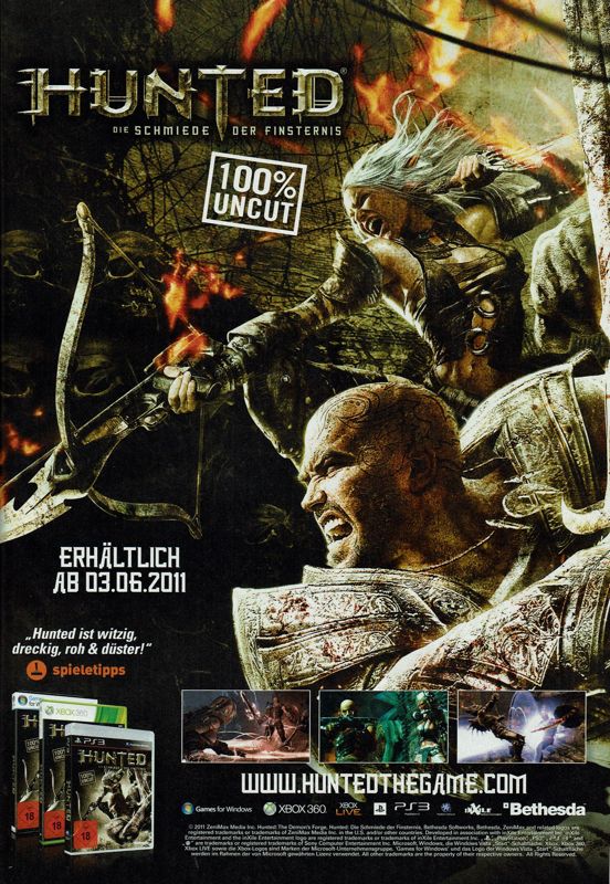 Hunted: The Demon's Forge Magazine Advertisement (Magazine Advertisements): GameStar (Germany), Issue 06/2011