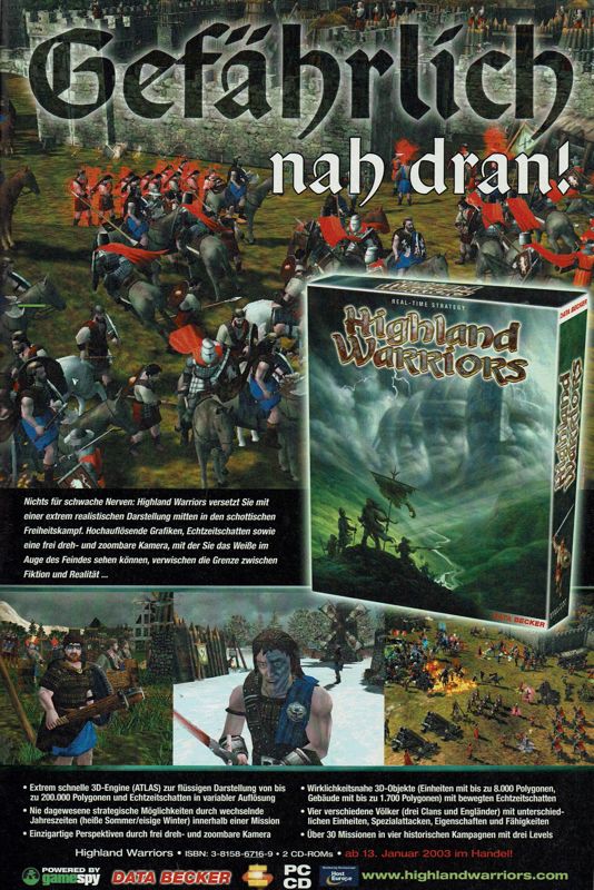 Highland Warriors Magazine Advertisement (Magazine Advertisements): GameStar (Germany), Issue 02/2003