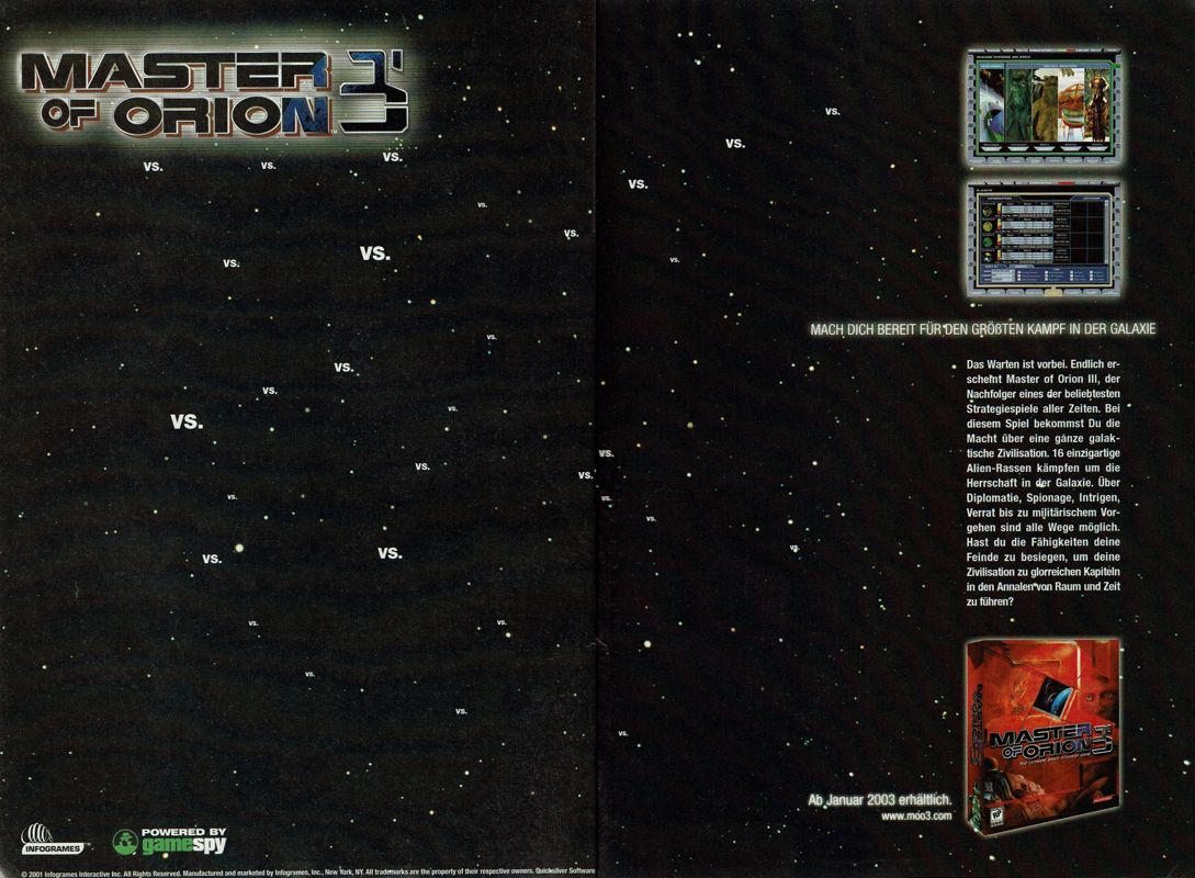 Master of Orion 3 Magazine Advertisement (Magazine Advertisements): GameStar (Germany), Issue 02/2003