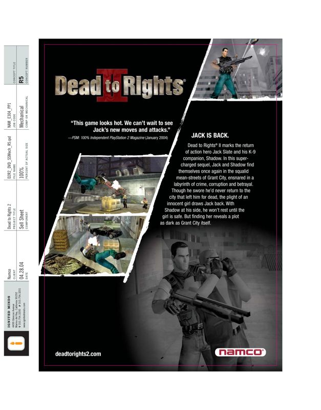 Dead to Rights II Other (Namco 2004 Marketing Assets CD-ROM): Sell sheet - front