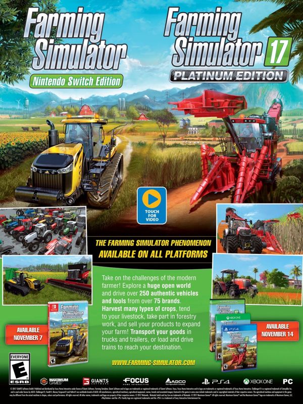 Farming Simulator 17: Platinum Edition Magazine Advertisement (Magazine Advertisements): Walmart Parents Guide to Video Games (US), Winter 2017 Page 43
