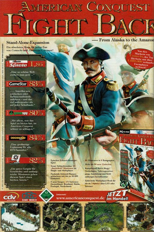 American Conquest: Fight Back Magazine Advertisement (Magazine Advertisements): GameStar (Germany), Issue 07/2003