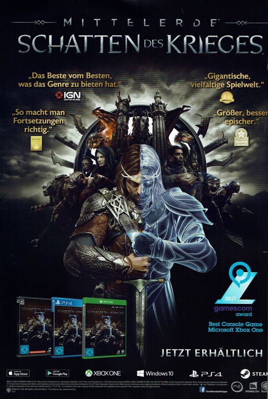 Middle-earth: Shadow of War Magazine Advertisement (Magazine Advertisements): GameStar (Germany), Issue 12/2017