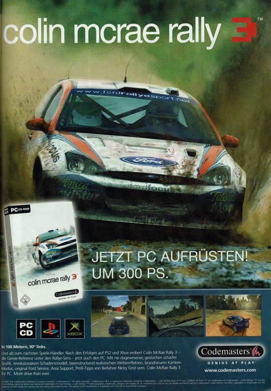 Colin McRae Rally 3 Magazine Advertisement (Magazine Advertisements): GameStar (Germany), Issue 08/2003