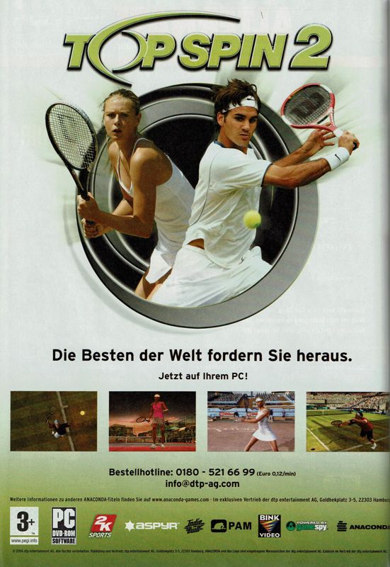 Top Spin 2 Magazine Advertisement (Magazine Advertisements): GameStar (Germany), Issue 02/2007