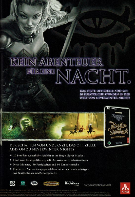 Neverwinter Nights: Shadows of Undrentide Magazine Advertisement (Magazine Advertisements): GameStar (Germany), Issue 09/2003