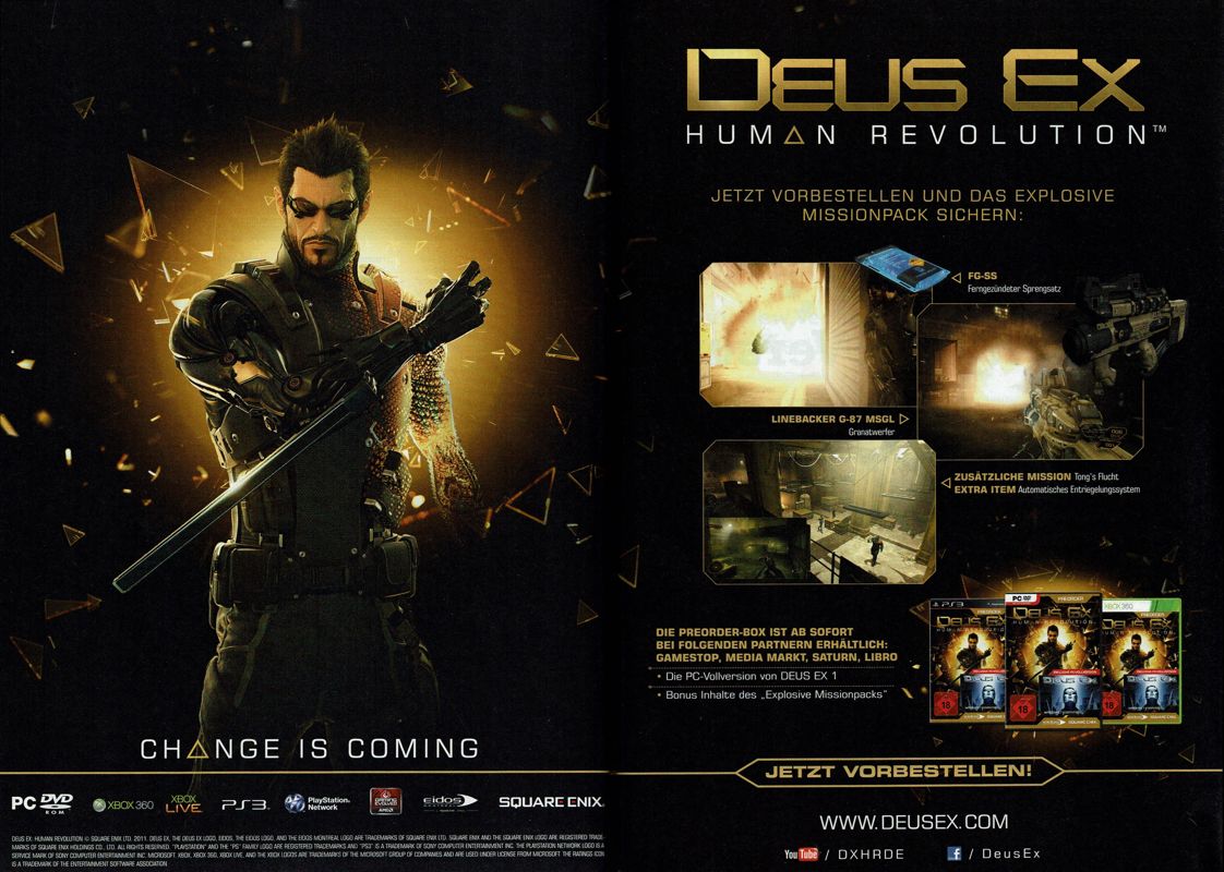 Deus Ex: Human Revolution: Limited Edition Magazine Advertisement (Magazine Advertisements): GameStar (Germany), Issue 08/2011