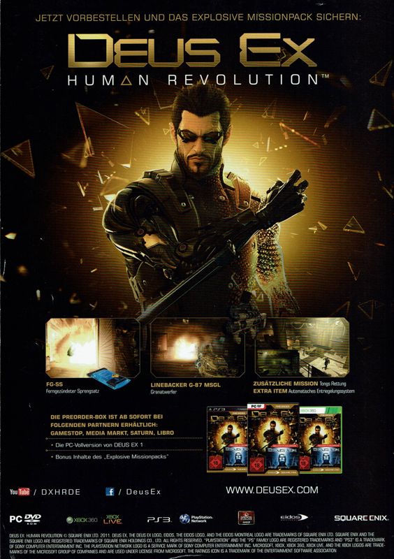 Deus Ex: Human Revolution: Limited Edition Magazine Advertisement (Magazine Advertisements): GameStar (Germany), Issue 09/2011