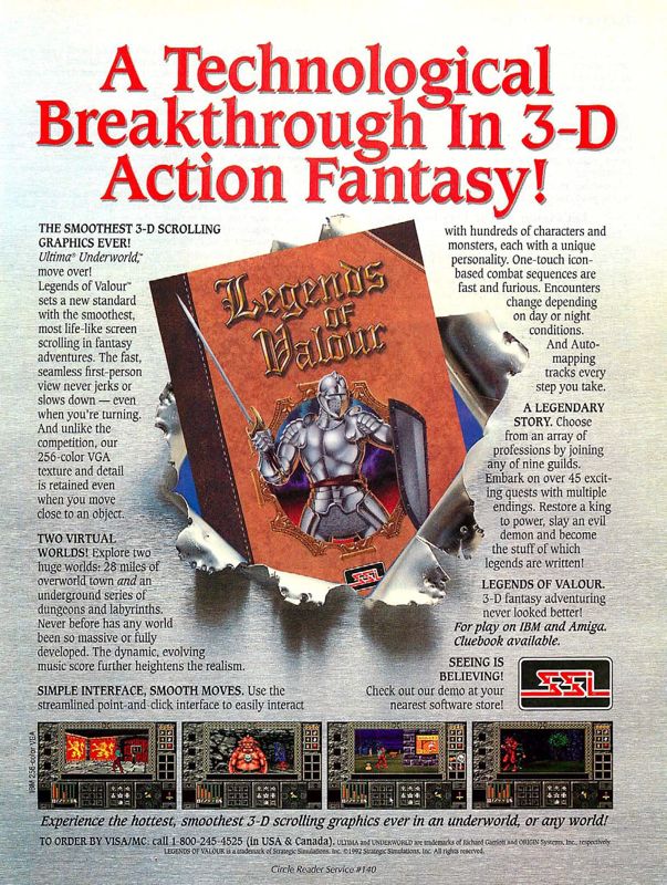 Legends of Valour Magazine Advertisement (Magazine Advertisements): Computer Gaming World (US), Number 102 (January 1993)