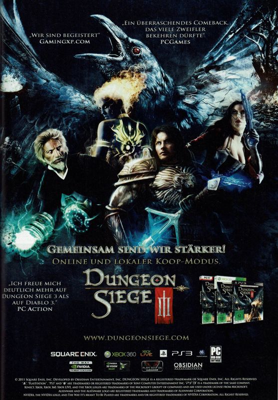 Dungeon Siege III Magazine Advertisement (Magazine Advertisements): GameStar (Germany), Issue 08/2011