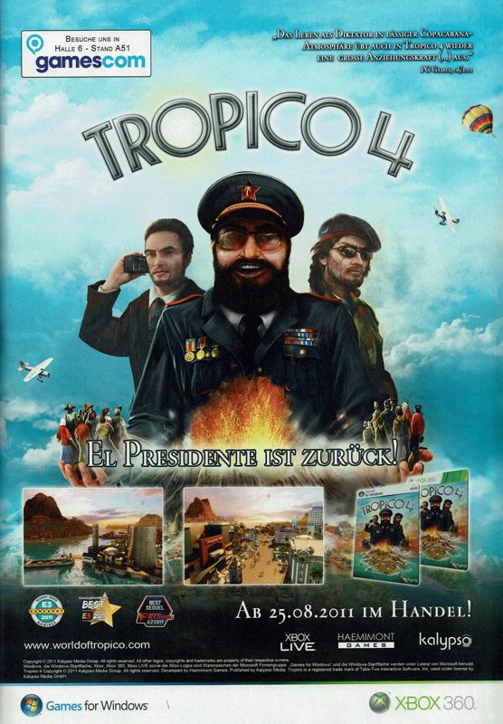 Tropico 4 Magazine Advertisement (Magazine Advertisements): GameStar (Germany), Issue 09/2011