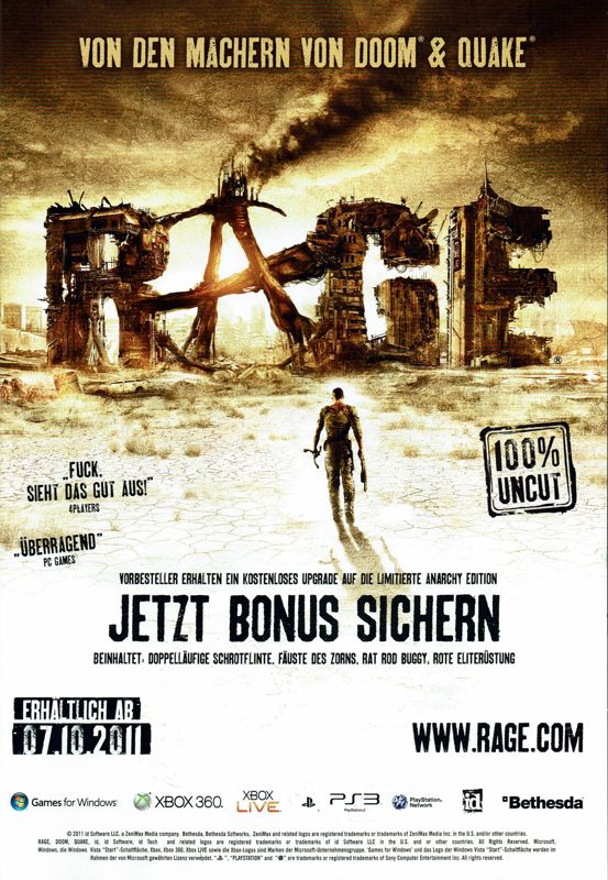 Rage (Anarchy Edition) Magazine Advertisement (Magazine Advertisements): GameStar (Germany), Issue 10/2011