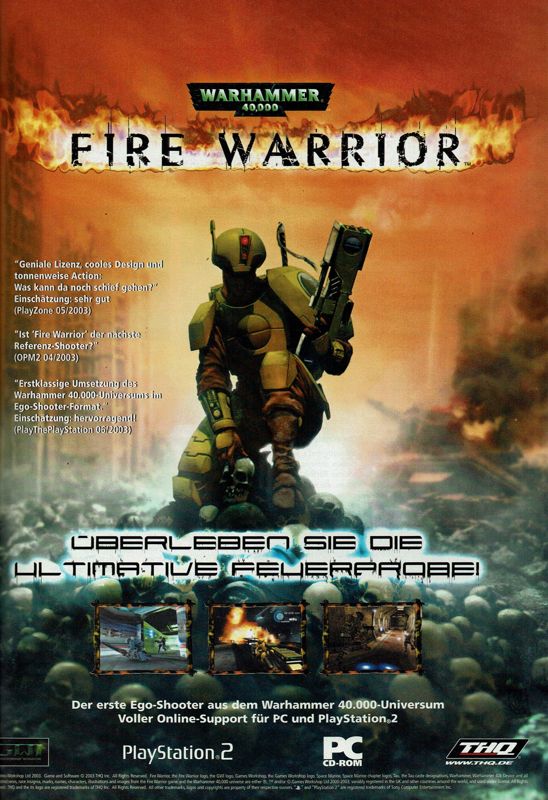 Warhammer 40,000: Fire Warrior Magazine Advertisement (Magazine Advertisements): GameStar (Germany), Issue 11/2003