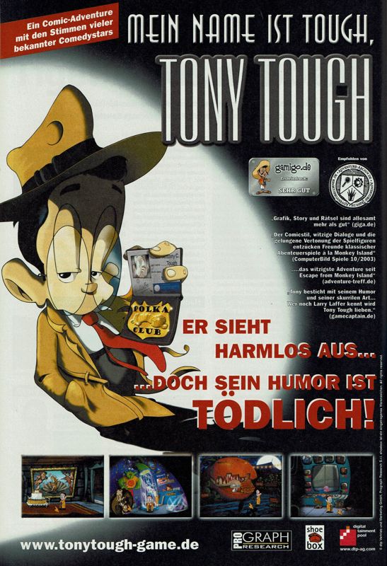 Tony Tough and the Night of Roasted Moths Magazine Advertisement (Magazine Advertisements): GameStar (Germany), Issue 11/2003