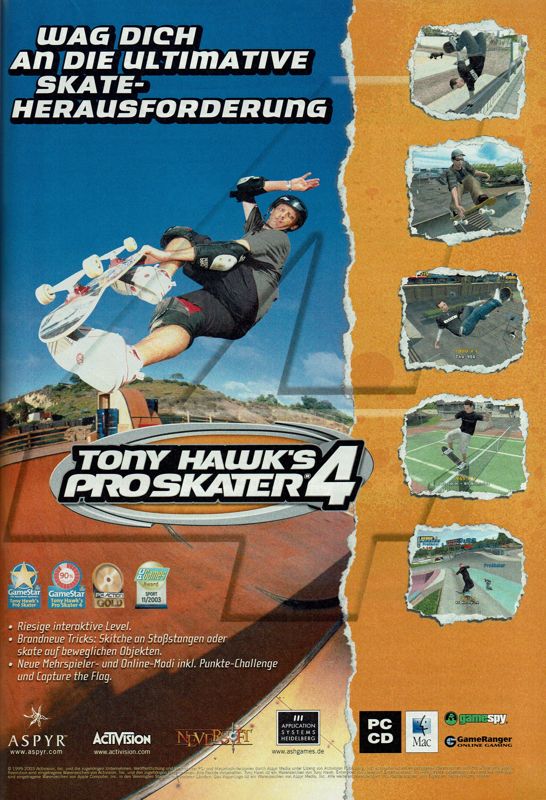 Tony Hawk's Pro Skater 4 Magazine Advertisement (Magazine Advertisements): GameStar (Germany), Issue 12/2003