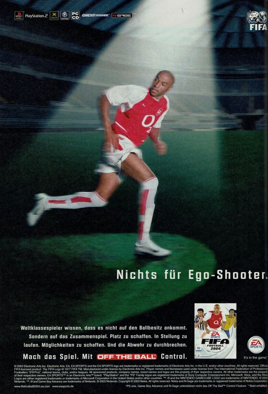 FIFA Soccer 2004 Magazine Advertisement (Magazine Advertisements): GameStar (Germany), Issue 12/2003